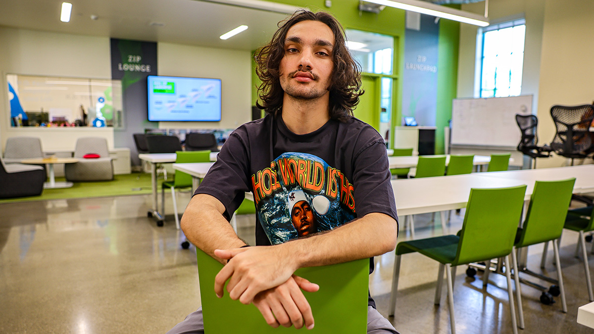 Student sits in the ZIP Launchpad