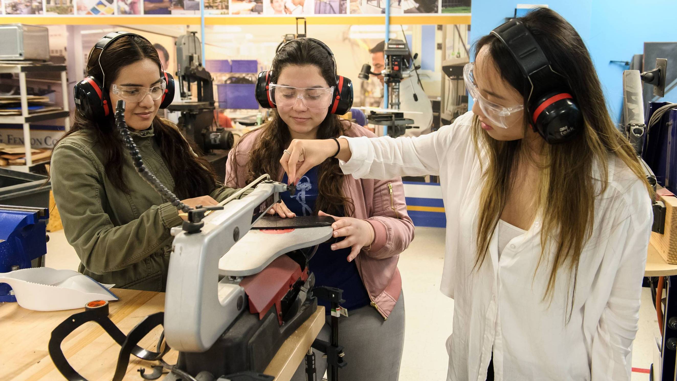 Student using machinery