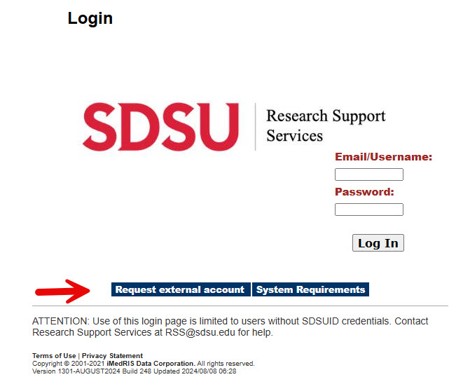 SDSU iMedRIS External Login Steps